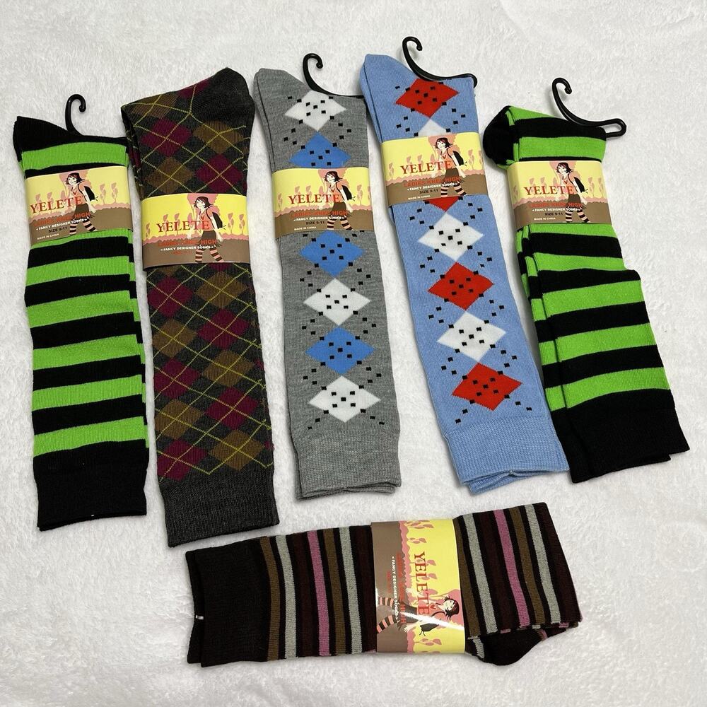 YELETE Women Size 9-11 Colorful Assorted Design Ladies Knee High Socks (6 pairs)